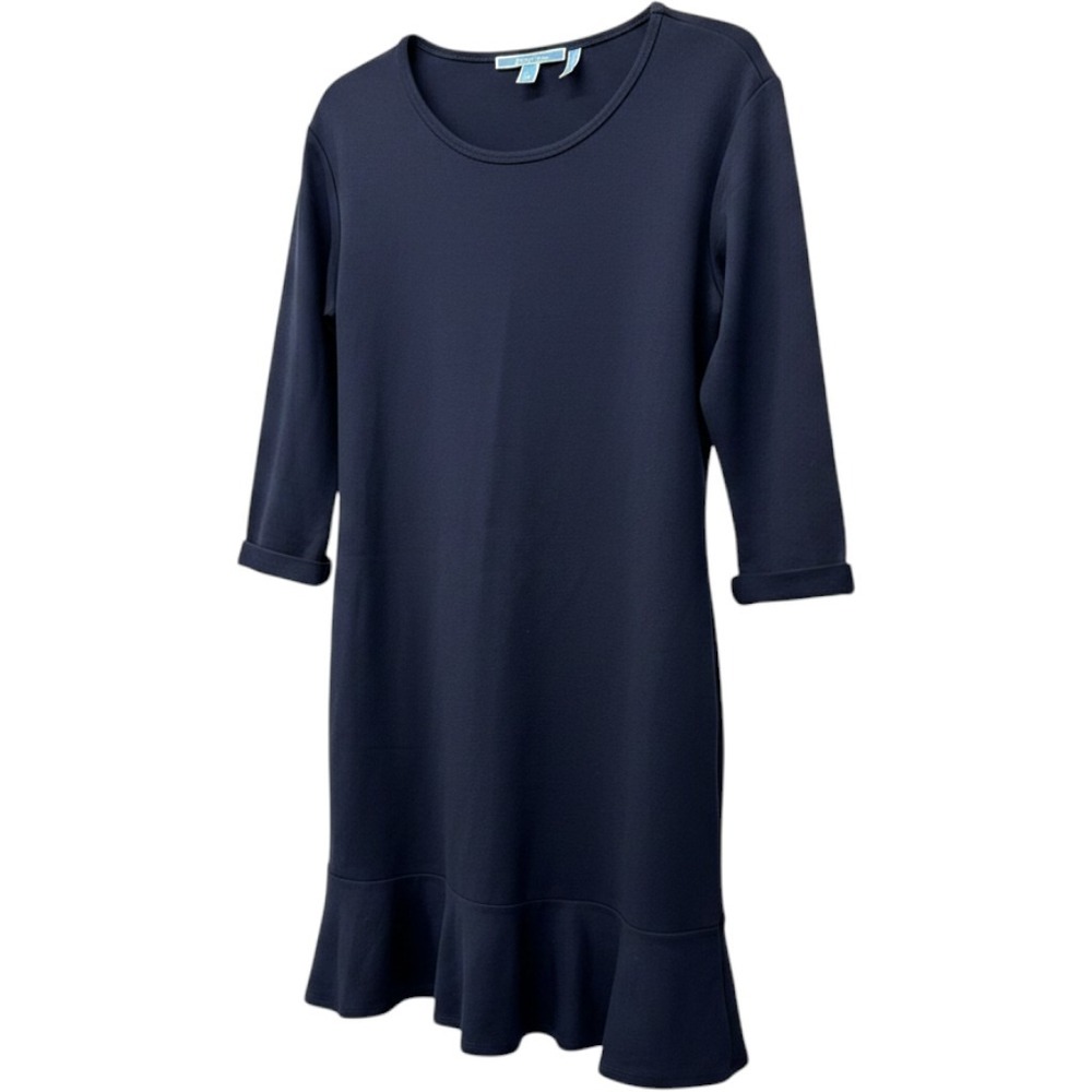 Draper James Navy Ponte Scallop Ruffle Hem Dress Nautical Coastal Preppy M - Picture 1 of 11